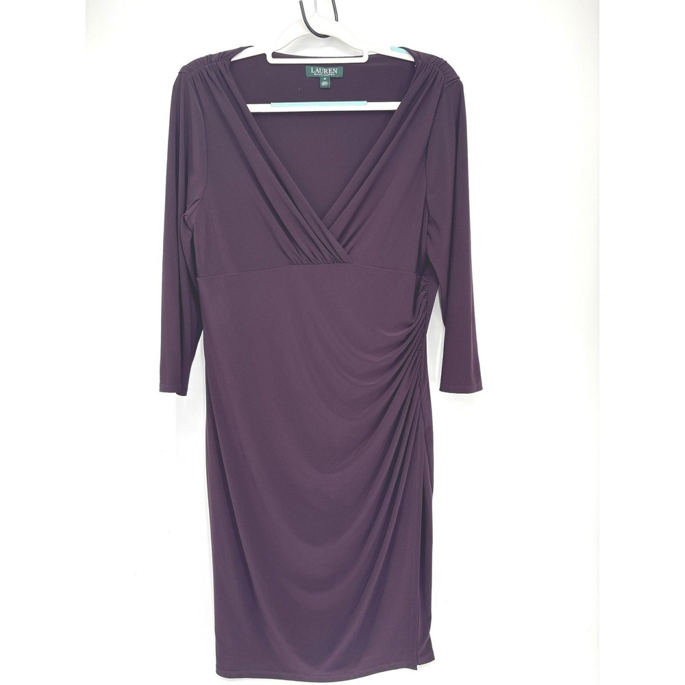 Lauren Ralph Lauren Dress Woman 16 Eggplant 3/4 Sleeve Bodycon